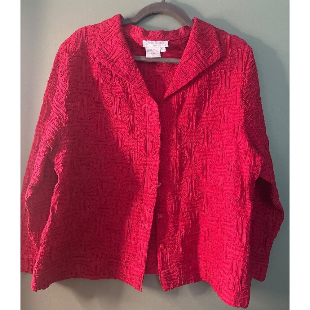 Great Cavalier by St. Paul Women's Red Button Down Pleated Long Sleeve XL Career